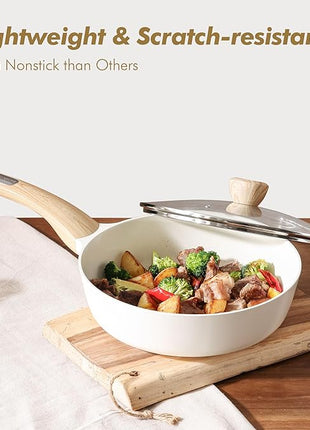 SENSARTE Ceramic Cookware Sets, Pots and Pans Set Non stick, 14-Piece Induction Cookware, Non toxic Healthy Non Stick Kitchen Cooking Set, with Frying Pans Set, PFAS PTFE PFOA PFOS Free