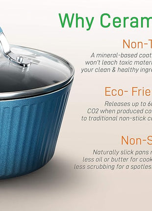 NutriChef NCCW11BL Nonstick Cookware Excilon |Home Kitchen Ware Pots & Pan Set with Saucepan, Frying Pans, Cooking Pots, Lids, Utensil PTFE/PFOA/PFOS free, 11 Pcs, Blue