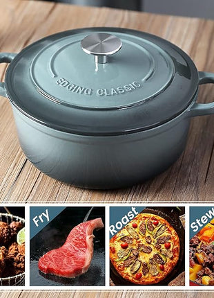 Enameled Cast Iron Covered 5.5 Quart Dutch Oven with Dual Handle, Slateblue