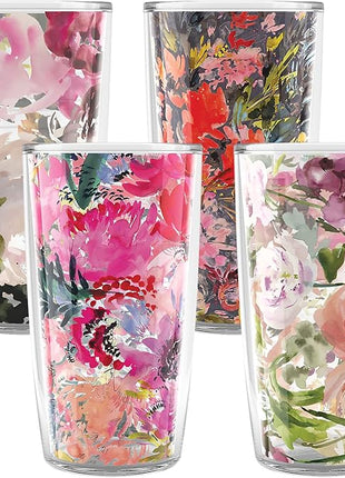 Tervis Kelly Ventura - Floral Collection Made in USA Double Walled Insulated Tumbler Travel Cup Keeps Drinks Cold & Hot, 16oz 4pk - Classic, Assorted