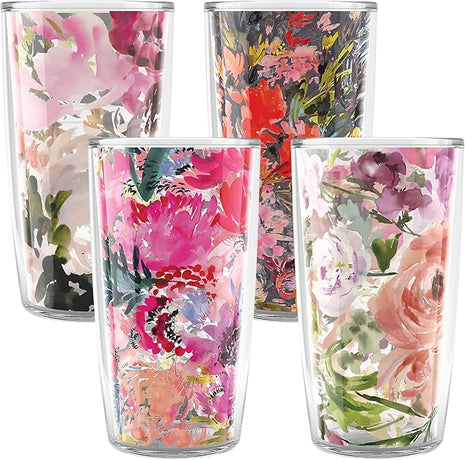 Tervis Kelly Ventura - Floral Collection Made in USA Double Walled Insulated Tumbler Travel Cup Keeps Drinks Cold & Hot, 16oz 4pk - Classic, Assorted