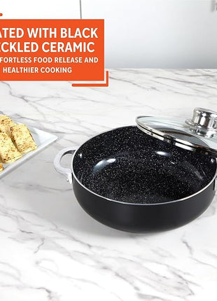 IMUSA 3.2Qt Bistro Ceramic Nonstick Caldero/Dutch Oven with Glass Lid, Black