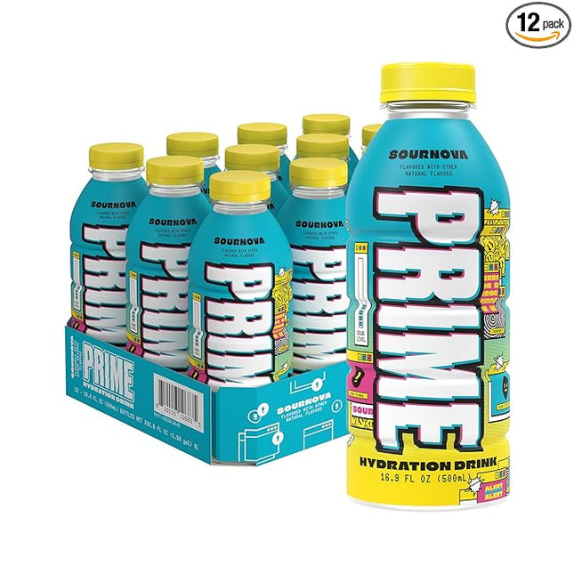 PRIME Hydration SOURNOVA, Sports Drinks, Electrolyte Enhanced for Replenishing Fluids, 250mg BCAAs, B Vitamins, Antioxidants, Low Sugar, 16.9 Fl Oz, 12 Pack