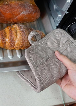 Pot Holders Yarn-Dyed Set of 3 Non Slip Silicone Kitchen Lines Heat Resistant 500℉ Kitchen Gloves BBQ Cooking Baking Cooking Barbecue Microwave Machine Washable (Khaki Pot Holders)