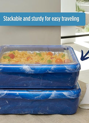 Fancy Panz - Blue Marble Premium Aluminum Foil Pan Carrier with Lid & Hot/Cold Pack - Elevated Food Serving Tray - Portable Casserole Carrier with Lid - Made in the USA Hosting Essentials