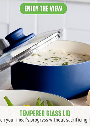 GreenLife 16 Piece Nonstick Cookware Set, Soft Grip Non-Toxic PFAS-Free Ceramic Pots & Pans, Dishwasher & Oven Safe, Frying, Sauce, Saute, Utensils, Glass Lids, Stay-Cool Handles, Wobble Free, Blue