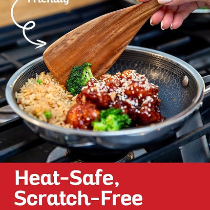 Boxiki Kitchen Luxury Teak Wood Utensil Set - Elegant 6-Piece Cooking Ensemble Including Spoons, Server, Scraper & Spatula - Expertly Crafted for Culinary Excellence