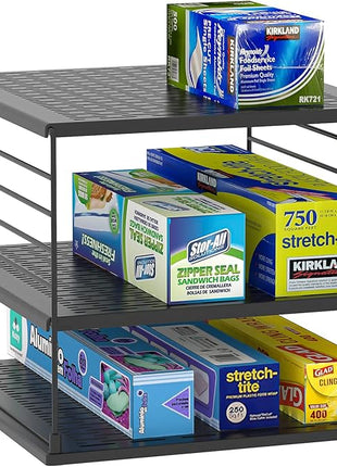 Upgraded Cabinet Organizers and Storage -Divided Compartment Holder for Plastic Bag, Wrap, Foil, Snack and Box for Kitchen and Pantry Organization and Storage, Kitchen Organization(Black)