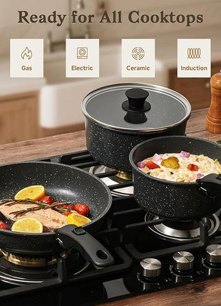 15Pcs Pots and Pans Set Non Stick, Cookware Sets with Detachable Handle, Nonstick RV Kitchen Cooking Tools Removable Handles, Oven Safe, Induction Fast, Stackable Induction Cookware,Black