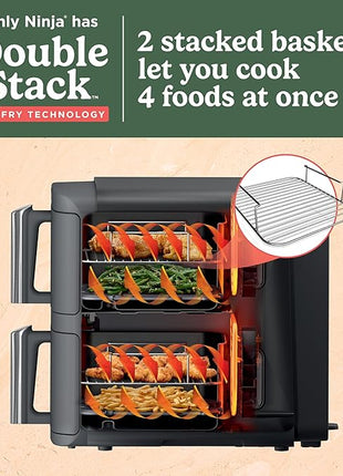 Ninja Air Fryer, 10QT DoubleStack XL 2-Basket, Compact Design, Cooks 5lb Whole Chicken, Feeds Up to 8 People, 6-in-1 Air Fryer, Roast, Bake & More, Easy to Clean, Dishwasher Safe Parts, Grey, SL401