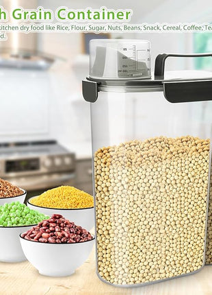 Rice Storage Container, 5 to 10lb Dry Food Airtight Dispenser, Pet Dog Cat Food Canister, BPA Free Clear Plastic Kitchen and Pantry Organization Bin for Oatmeal, Grain, Cereal, Pasta, Flour