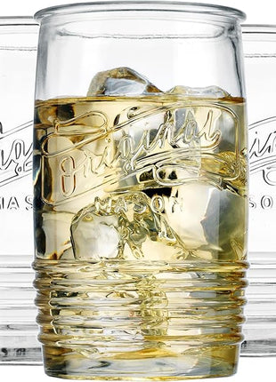 Glaver's Glass Tumbler Drinking Glasses Set of 4 – Genuine Artisan-Made Vintage Italian Original Mason – Elegant 20 Oz Clear Tumbler Glassware Set for Refreshing Drinks, Beverages, Iced Tea.