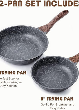 SENSARTE Nonstick Frying Pan Skillets, Swiss Granite Coating Omelette Pans, Healthy Cookware Chef's Pans, Free of Intentionally Added PFOA (8+10 Inch)