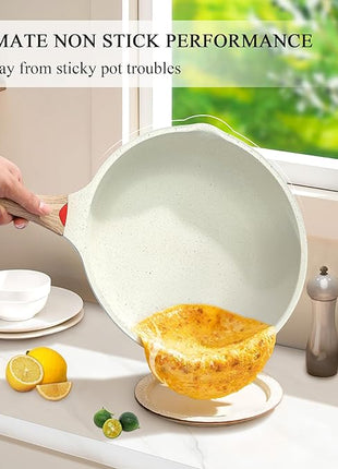 Vinchef Nonstick Deep Frying Pan, Saute Pan with Lid, 11"/5Qt, German 3C+ Ceramic Coating, Induction Compatible, White Color, Cookware for Kitchen