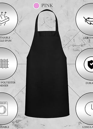 GREEN LIFESTYLE 2 Pack Chef Apron with Pockets – Grilling Aprons for Men, Waterproof Cooking Apron for BBQ, Work or Restaurant Use, Kitchen Aprons for Women with Pockets – Pink