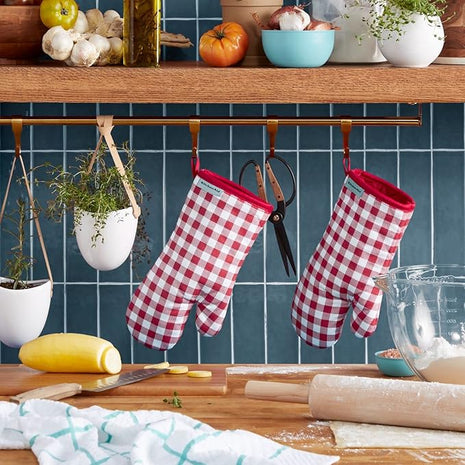 KitchenAid Gingham Oven Mitt 2-Pack Set, Passion Red, 7"x13"