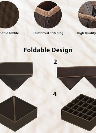 Simple Houseware 4-Pack Drawer Organizer Set - Closet Dividers for Underwear, Socks, Bras, Scarves, Ties - Foldable Non-Woven Storage Boxes, Brown