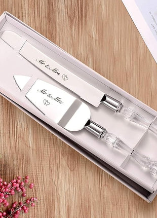 AW BRIDAL Mr Mrs Wedding Cake Knife and Server Set, Silver Cake Cutting Set for Wedding, Pie Cutter Dessert Server, Bridal Shower Engagement Registry Gifts for Couples