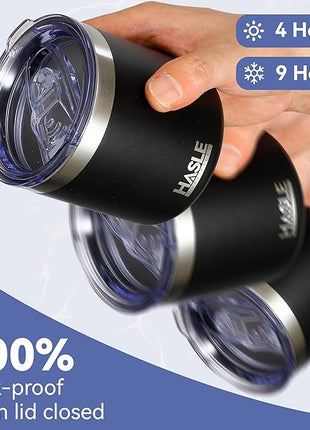HASLE OUTFITTERS 10oz Insulated Tumblers with Lid and Straw,Stainless Steel Tumbler Travel Coffee Mug,Double Wall Reusable Tumbler Cup for Iced and Hot Drinks(Black,12 Pack)