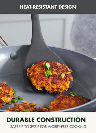 GreenPan Silicone Solid Turner Spatula, Flipping Cooking Kitchen Utensil, Flexible Rubber Nonstick Cookware, Rigid Steel Core, Heat-Resistant, Anti-Slip Handle, BPA-Free, Dishwasher Safe, Gray