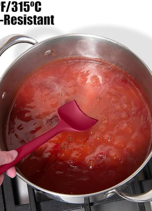 Heat Resistant Silicone Spoon Spatula, Doosu 600°F High Temp Flexible Cooking Spoons Kitchen Rubber Spoonula Scratch-Proof for Mixing Stirring Scraping Serving Non-Stick Cookware (11.4in, Red)
