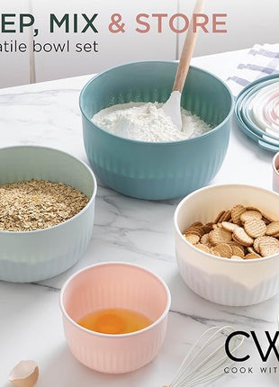 COOK WITH COLOR Prep Bowls with Lids- Wide and Deep Nesting Plastic Small Mixing Bowl Set with Lids, 12 Piece Set - Deep Bowls, Teal and Pink