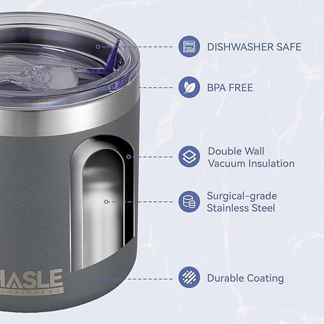 HASLE OUTFITTERS 10oz Insulated Tumblers with Lid and Straw,Stainless Steel Tumbler Travel Coffee Mug,Double Wall Reusable Tumbler Cup for Iced and Hot Drinks(Charcoal Gray,1 Pack)