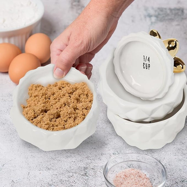 Set of 4 Decorative Pineapple Shaped Stackable Ceramic Kitchen Measuring Cups in 4 Assorted Sizes