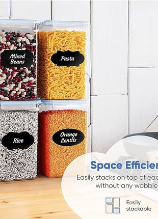 Chef's Path Extra Large Airtight Food Storage Containers with Blue Lid Color, Pack of 6, Kitchen and Pantry Canisters for Flour, Sugar, and Baking Supplies, Includes Measuring Spoons, Labels, and Pen