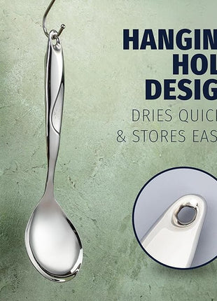 Zulay Kitchen Stainless Steel Serving Spoon - 11.5” Large Cooking & Serving Spoon with Ergonomic Handle - Durable, Rust-Resistant & Dishwasher Safe Kitchen Utensil for Cooking and Buffets