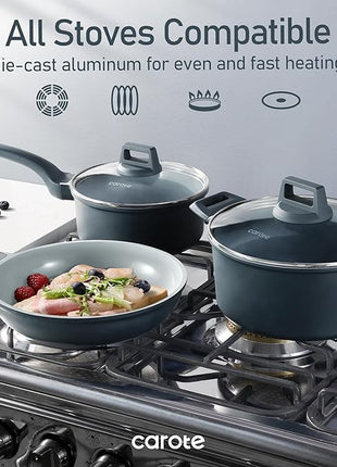 CAROTE 14 Pcs Ceramic Cookware Set, Pots and Pans Set Non Stick with Ceramic Coating, Induction Kitchen Sets