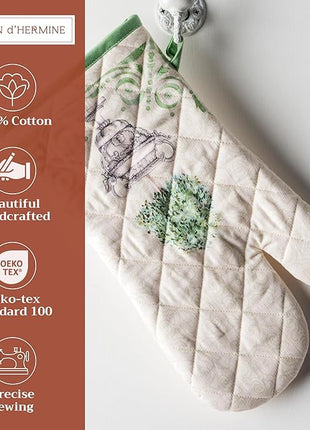 Maison d' Hermine Oven Gloves 100% Cotton Oven Mitt 7" x 13" with Loop Heat Resistant, BBQ, Cooking Gloves, Baking, Grilling, Kitchen, Handling Hot Pans Spring/Summer (Pack of 1, Jardin Du Roy)