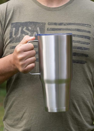 Maxam XPAC 64 Ounce Double Vacuum Wall Stainless Steel Vacuum Insulated Tumbler with Lid and Handle, Fits in a 4 Inch Wide Car Beverage Holder