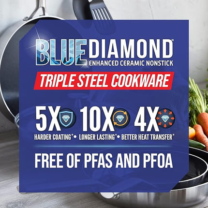 Blue Diamond Cookware Tri-Ply Stainless Steel Ceramic Nonstick, 6 Piece Cookware Pots and Pans Set, PFAS-Free, Multi Clad, Induction, Dishwasher Safe, Oven Safe, Silver