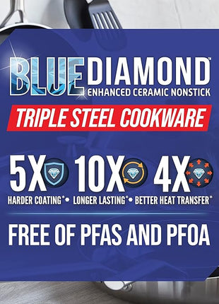 Blue Diamond Cookware Tri-Ply Stainless Steel Ceramic Nonstick, 11" Frying Pan Skillet, PFAS-Free, Multi Clad, Induction, Dishwasher Safe, Oven Safe, Silver