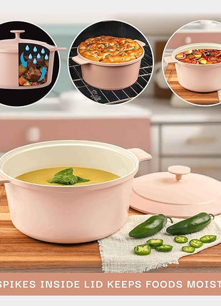 Gotham Steel 5 Qt Lightweight Ceramic Dutch Oven Pot with Lid, Nonstick Sourdough Dutch Oven for Bread Baking, 10 in 1 Stock Pot Ovens for Pasta, Spaghetti, Bread and More, Pots for Cooking