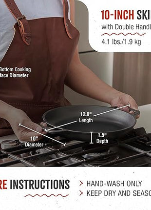 Victoria Cast Iron Round Skillet with Double Loop Handles, Made in Colombia, 10 Inches