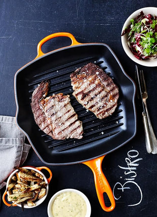 Le Creuset Enameled Cast Iron Signature Square Skillet Grill, 10.25", Flame