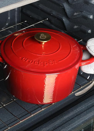Crock Pot Artisan 6-Quart Round European Enameled Cast Iron Dutch Oven Pot With Lid -Gradient Red