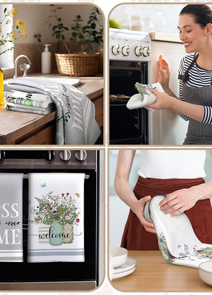 Boyiee Set of 6 Floral Kitchen Towels Wildflower Dish Towels Butterfly Truck Tea Towels 24 x 16 Inches Absorbent Hand Towels Flower Lover Housewarming Gifts for Farmhouse Kitchen Bathroom Decorations