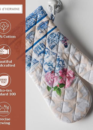 Maison d' Hermine Oven Gloves 100% Cotton Oven Mitt 7" x 13" with Loop Heat Resistant, BBQ, Cooking Gloves, Baking, Grilling, Kitchen, Handling Hot Pans Spring/Summer (Pack of 1, Canton)
