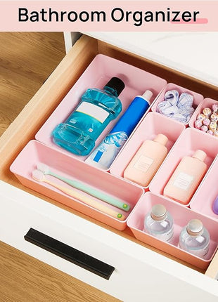 Vtopmart 25 PCS Plastic Drawer Organizers Set, 4-Size Versatile Bathroom and Vanity Drawer Organizer Trays, Storage Bins for Makeup, Bedroom, Kitchen Gadgets Utensils and Office