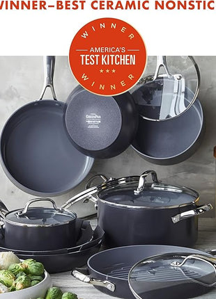 GreenPan 16 Piece Valencia Pro Ceramic Nonstick Cookware Set, PFAS-Free, Induction Ready, Hard Anodized Pots & Pans with Lids, Compatible on All Cooktops, Dishwasher & Oven Safe, Gray