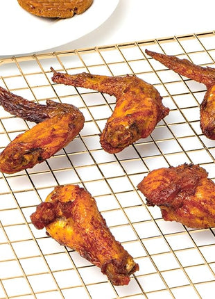 Cooling Rack for Baking, 2-Pack 16x10 Inches Baking Rack, Thick Wire Cookie Rack for Cooking, Roasting, Grilling, Drying, Oven Safe, Fits Half Sheet Pan, Gold