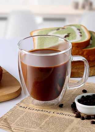 CNGLASS Large Double Wall Glass Coffee Mug 17 oz,Insulated Glass Coffee Cups with Handle,Set of 2