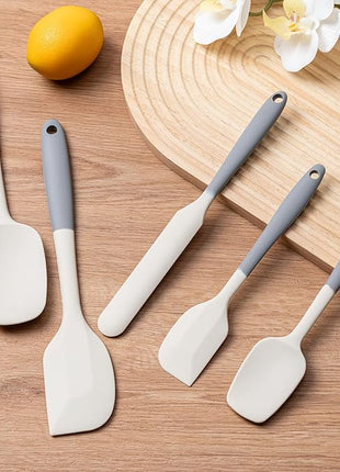 Silicone Spatula Set, 5 Piece Food Grade Rubber Spatulas for Baking, Cooking, and Mixing High Heat Resistant Non Stick Dishwasher Safe BPA-Free (Gray+White)