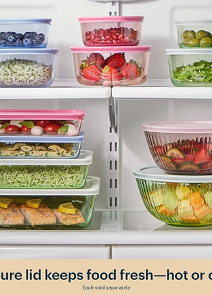 Pyrex Colors Tinted (3-Pack, Full Set) Sculpted Tinted Glass Mixing Bowls With Lids, Nesting Space Saving Set of Bowls For Prepping and Baking, 1.3QT, 2.3QT & 4.5Q, Blue