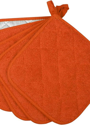 100% Cotton Kitchen Everyday Basic Terry Pot Holder Heat Resistant Coaster Potholder for Cooking and Baking Set of 5 Orange