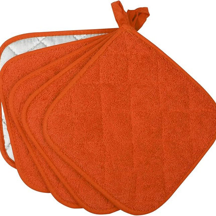 100% Cotton Kitchen Everyday Basic Terry Pot Holder Heat Resistant Coaster Potholder for Cooking and Baking Set of 5 Orange
