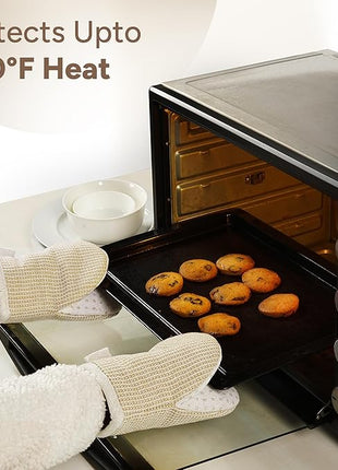 Casa Platino Mini Oven Mitts & Silicone Pot Holders, 4-Piece – Heat Resistant Gloves for Cooking & BBQ, Hot Pads for Kitchen – Withstands Up to 500°F, Non-Slip & Machine Washable – Beige